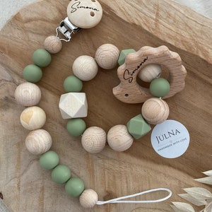 Grasping ring / motor skills toy &quot;Wild Animals&quot; | Personalized grasping ring | Grasping ring with name | Grasping ring made of wooden and silicone beads