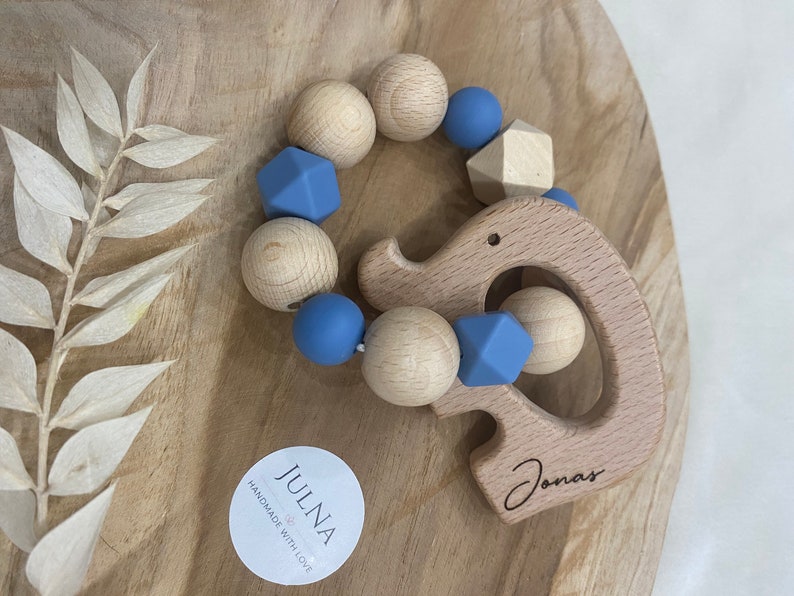 Gripping ring / motor skills toy Animal Wild Gripping ring personalized Gripping ring with name Gripping ring made of wood and silicone beads image 3