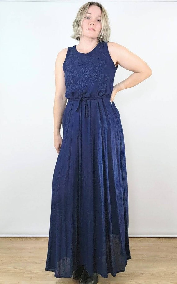 Vintage 90s navy blue maxi dress semi sheer