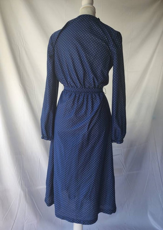 Vintage 70s navy polka dot boho hippie dress blue… - image 4