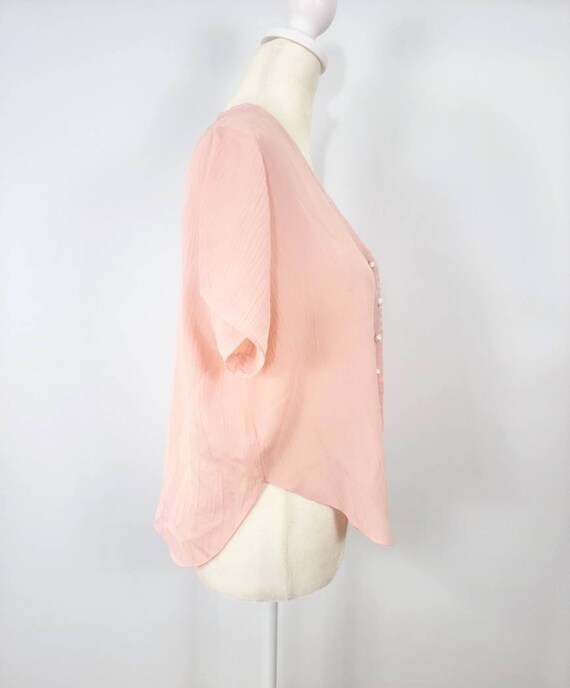 Vintage pink crinkle crepe 80s blouse - image 6