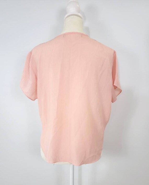 Vintage pink crinkle crepe 80s blouse - image 4