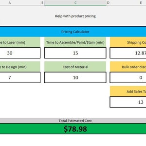 Laser Product Selling Calculator **DIGITAL File** Excel