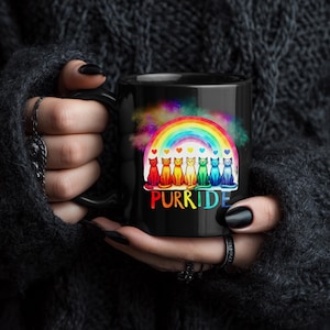 Colorful Cat Pride Mug - Celebrate LGBTQ+ Love, Perfect Gift for Cat Lovers, Rainbow Mug for Coffee or Tea