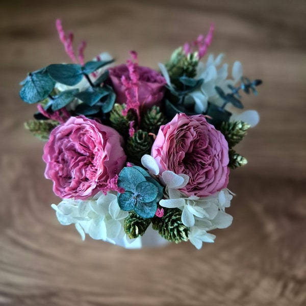 Dekoschale aus Raysin mit infinity Rosen und Trockenblumen