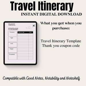 Instant digital download. you get a 1 page travel itinerary template you can use anytime.