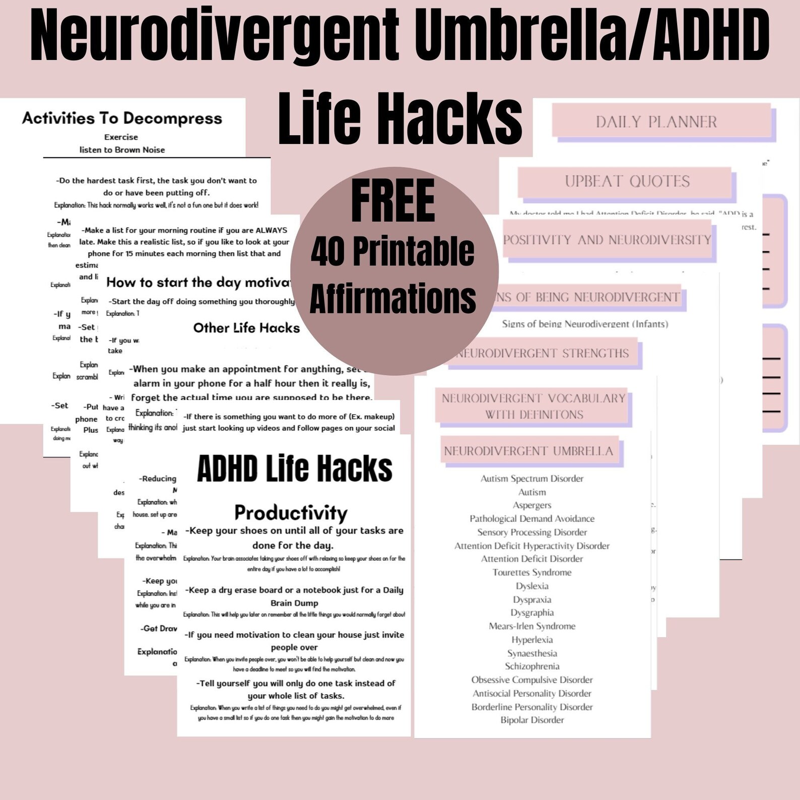 ADHD Hack Informational Sheet Template ADHD Digital Planner Etsy
