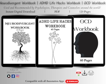 ADHD Life Hacks Digital Workbook| OCD Workbook | Neurodivergent Workbook PDF | Ebook| Therapy Tools | Ultimate adhd Planner | ocd Recovery
