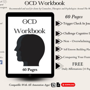 Digital OCD Workbook | ocd Therapy Worksheet | OCD Recovery | ocd worksheets | ocd tracker | ocd Awareness | ocd  Digital Planner