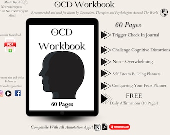 Digital OCD Workbook | ocd Therapy Worksheet | OCD Recovery | ocd worksheets | ocd tracker | ocd Awareness | ocd  Digital Planner