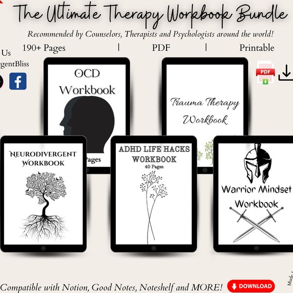 Ultimate Mental Health Bundle | Trauma Therapy Ebook | Warrior Mindset Workbook | ADHD Life Planner Workbook | Neurodivergent Workbook
