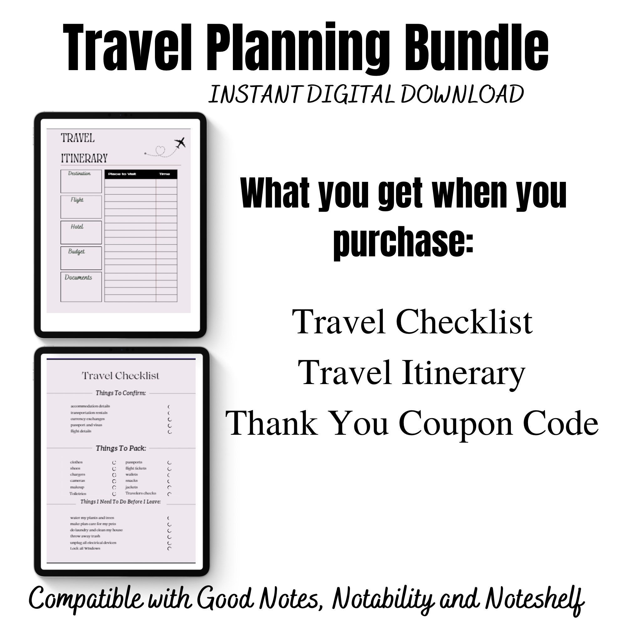 Travel Itinerary Template Digital Download Travel Checklist