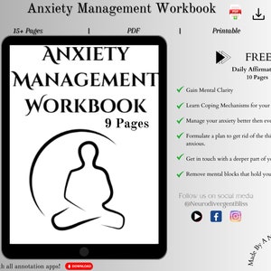 Digital Anxiety Journal | Anxiety Relief Journal | Anxiety Journal for Adults | Anxiety Therapy Worksheets | Anxiety Relief worksheets