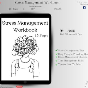 Digital Stress Management Workbook | Stress Management Worksheets | Stress Level Check In| Time Management Worksheet | Time Management Tool