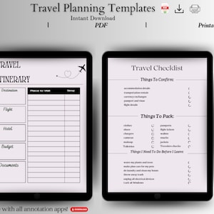 Travel Itinerary Template Digital Download | Travel Checklist | Traveling Planner | Vacation Packing List | PDF | 8.5x11