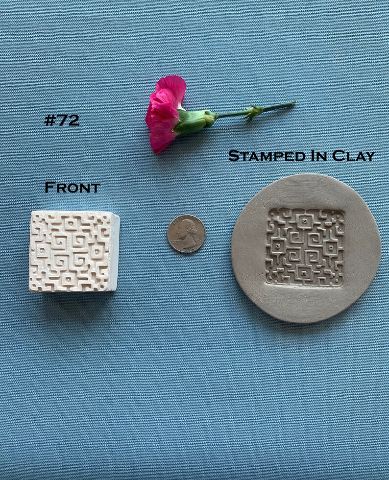 Handmade Clay Stamp Bisque Ceramic Stamp Square Geometric Etsy