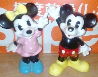 Vintage Mickey Mouse &  Minnie Porcelain Figurines Collection WALT DISNEY PRODUCTIONS Japan 1950's Tokyo Disneyland Retro Ceramic