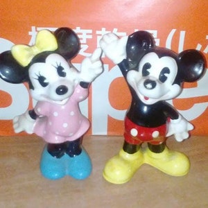 Vintage Mickey Mouse &  Minnie Porcelain Figurines Collection WALT DISNEY PRODUCTIONS Japan 1950&#39;s Tokyo Disneyland Retro Ceramic