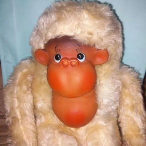Vintage Rubber Doll plush stuffed toy monkey animal rubber face Rushton  Gund style Cute Kawaii retro Vinyl kitsch antique toy  gorilla