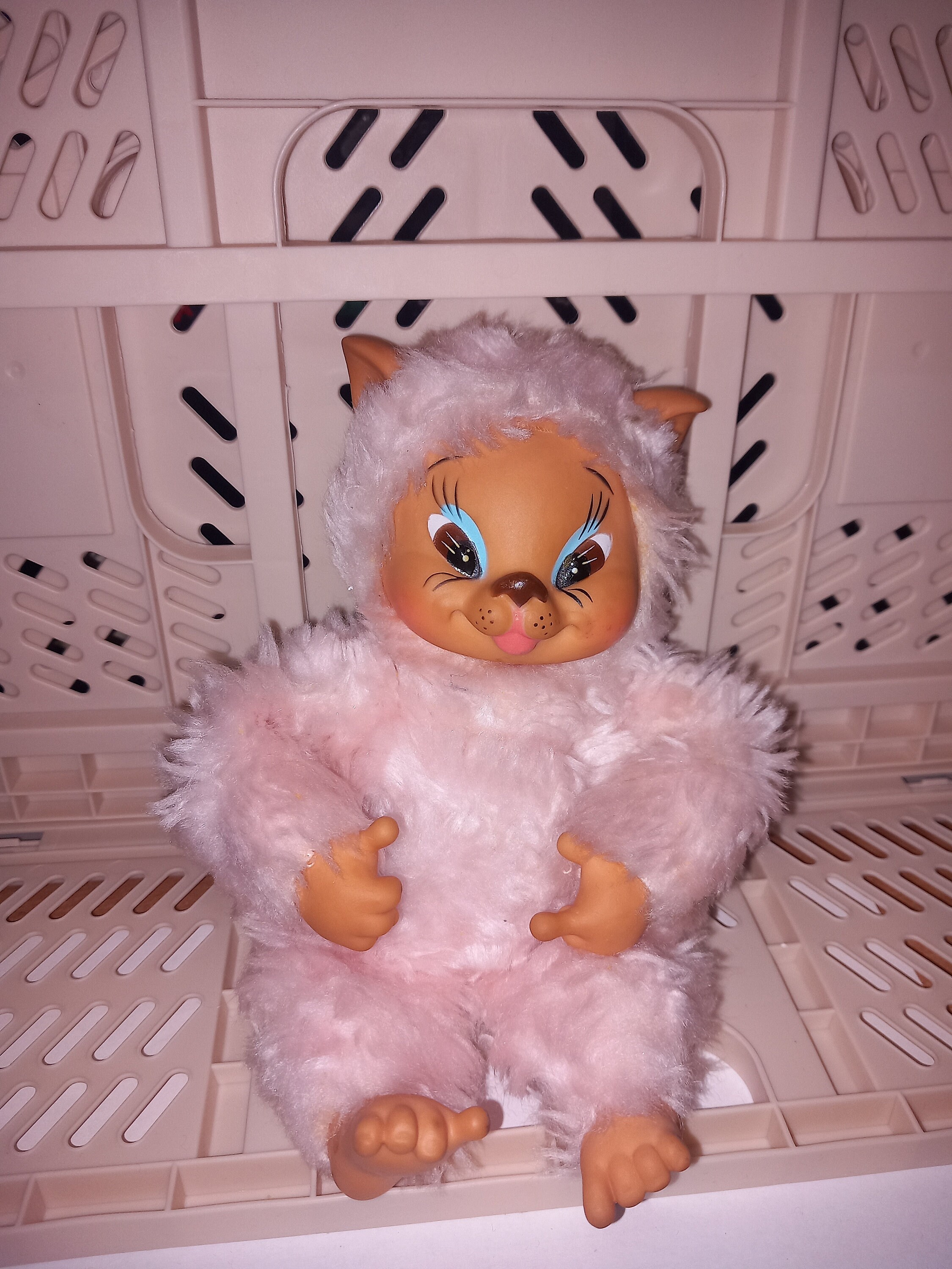 Vintage Rubber Doll Plush Stuffed Toy Cat Pink Animal Rubber Vintage Rubber Doll Plush Stuffed Toy Cat Pink Animal Rubber