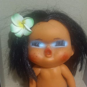 Vintage Rubber Doll Hula Hawaiian Mon Doll Cute Sun Bunny kissing doll tan Retro 70&#39;s Sassy Kewpie 70&#39;s Vinyl old toys