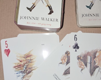 Vintage Johnnie Walker Playing Cards Poker Full Deck Retro Collectible in Tin case new unused