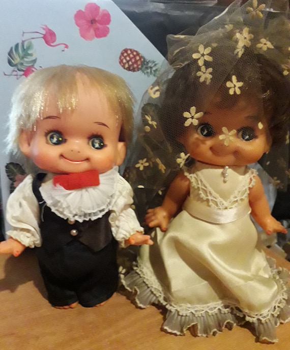 セキグチ　キューピー　ウェディングドレス Vintage Rubber Doll Kewpie Bride & Groom Wedding Couple Sekiguchi