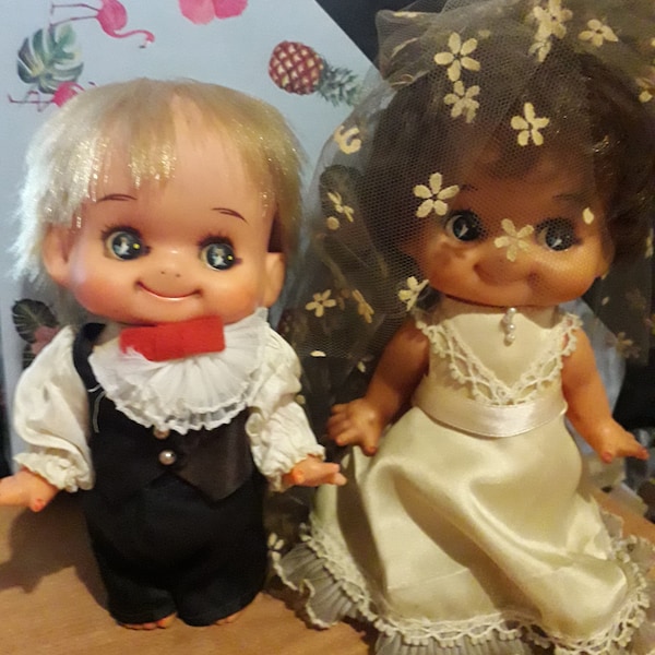 Marvelous PERFECT original Rose O'Neill KEWPIE bride and groom dolls 6