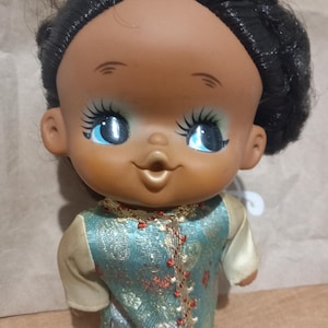 Vintage Rubber Doll Geisha Kimono Big Eyes Big Eyed Anime Doll made in Japan Retro 60&#39;s antique toy sassy kewpie kawaii