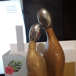 Vintage Couple Statuette Figure Man Woman Hugging Pair Abstract Metal Detail 17" Collectible Retro 43 cm Sculpture figurine Home decor