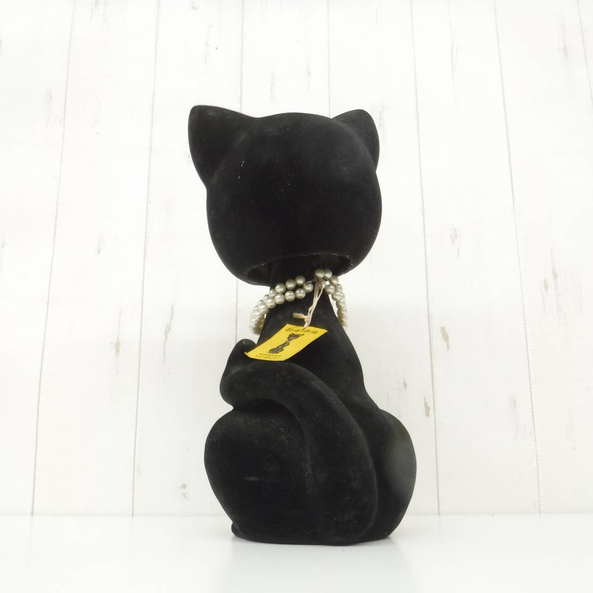Vintage Flocked Figurine Cat BIG SIZE Felt Black Cat Bobble Head