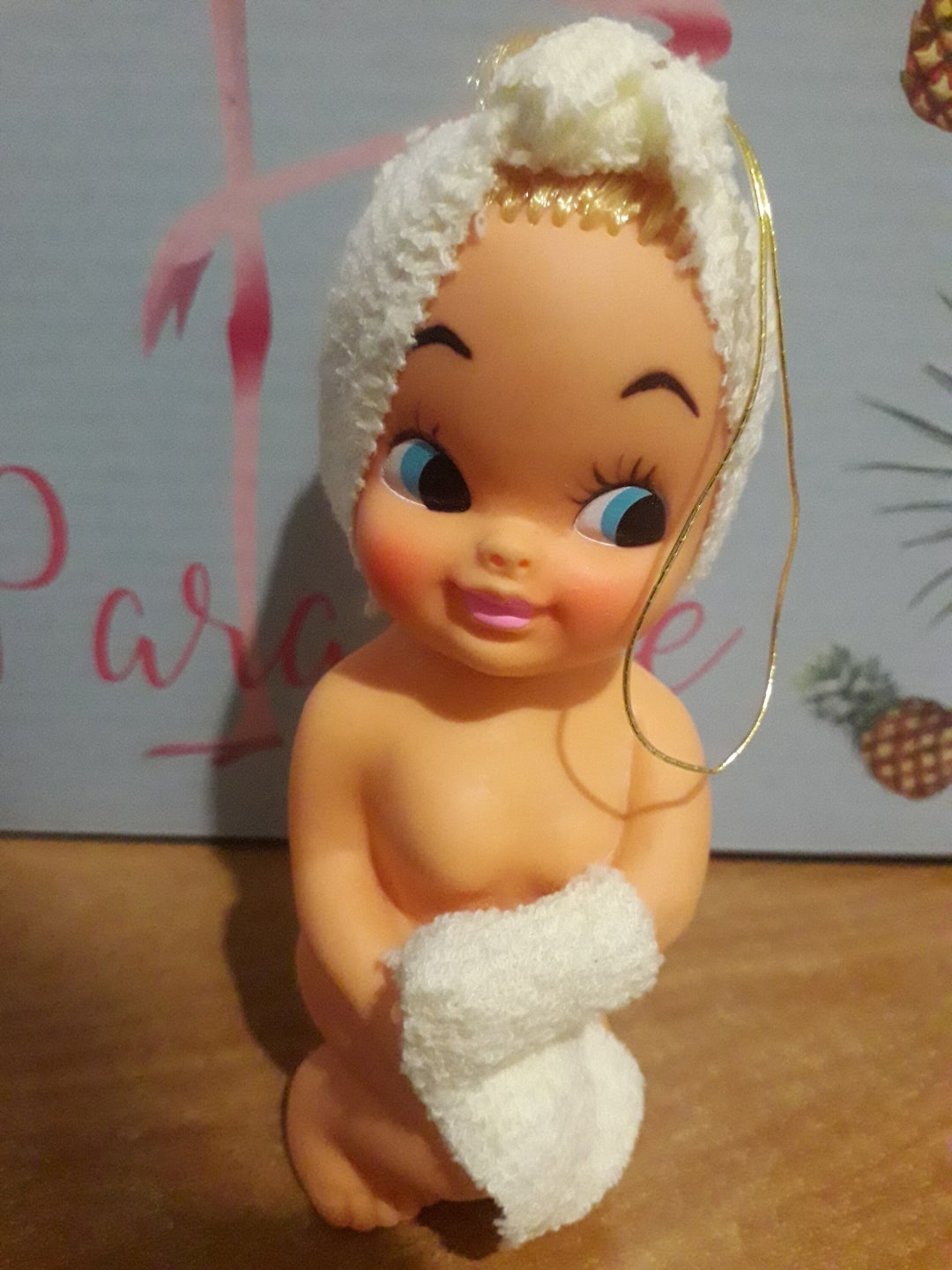Vintage Rubber Doll Bathing Towel Sassy Japan Retro Hula Hawaiian Moody