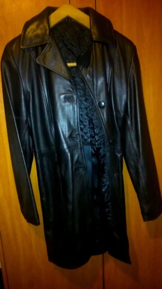 Vintage Real Leather Long Longline Jacket Coat wom