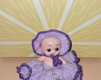 Vintage Rubber Dolls Kewpie Sassy Baby Doll crochet outfit dress 70&#39;s 60&#39;s Vinyl old toys antique toy kitsch kawaii super cute Japan