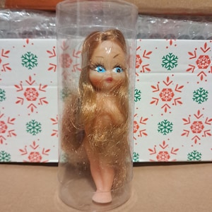 Vintage Rubber Doll Cute Retro Hula Hawaiian Long Hair Tiny Eve Aphrodite 70's Kewpie Moody cutie Sun Bunny in plastic capsule sassy Rare