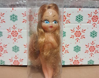 Vintage Rubber Doll Cute Retro Hula Hawaiian Long Hair Tiny Eve Aphrodite 70&#39;s Kewpie Moody cutie Sun Bunny in plastic capsule sassy Rare