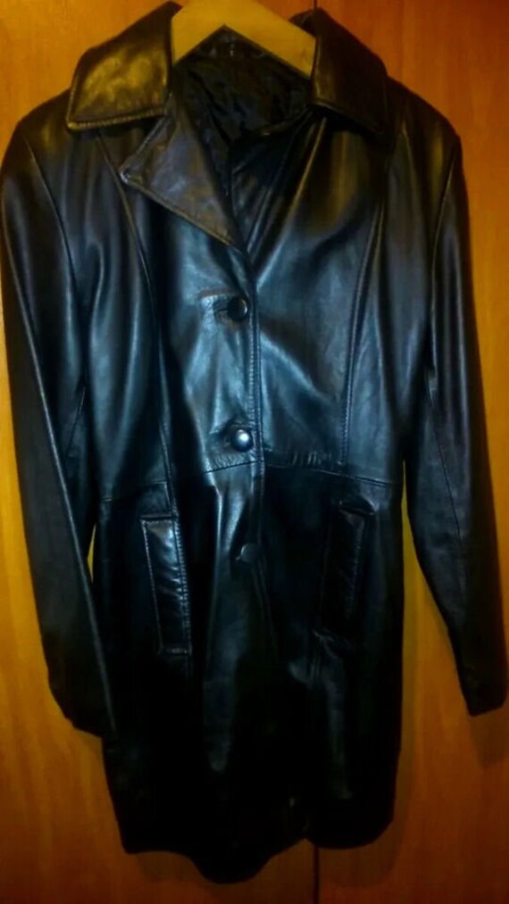 Vintage Real Leather Long Longline Jacket Coat wo… - image 4