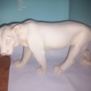 Vintage Panther Tiger Sculpture White Animal Figurine Statuette Retro 70's Kitsch Decorative Animal Home Decor