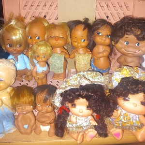 Vintage Rubber Doll Moody Cuties Sun Bunnies SOFUBI Doll Sassy Emotion Hula Hawaiian Doll Woozie Big Eyes Holiday Fair Japan