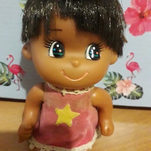 Vintage Rubber Doll Sassy IKB  Big Eyes Made in Japan 70&#39;s Moody Cuties Kewpie Sun bunny cute retro rare antique old toy Anime Kawaii doll