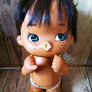 Vintage Rubber Doll IKB BIG SIZE Sekiguchi Cute Sun Bunny kissing doll tan  Retro Sassy Kewpie 70&#39;s Vinyl old toys made in Japan big eyes