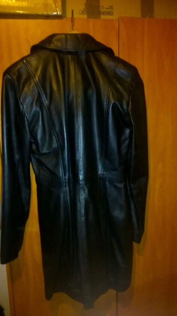 Vintage Real Leather Long Longline Jacket Coat wo… - image 3