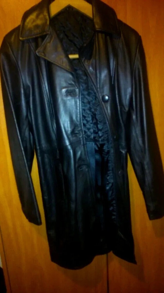 Vintage Real Leather Long Longline Jacket Coat wo… - image 5