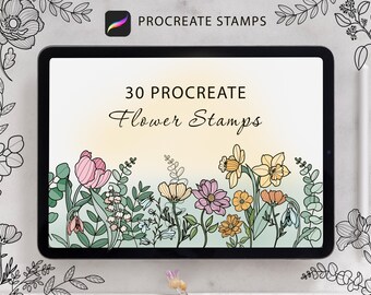30 Hand-Drawn Floral Stamps for Procreate (Digital Download)