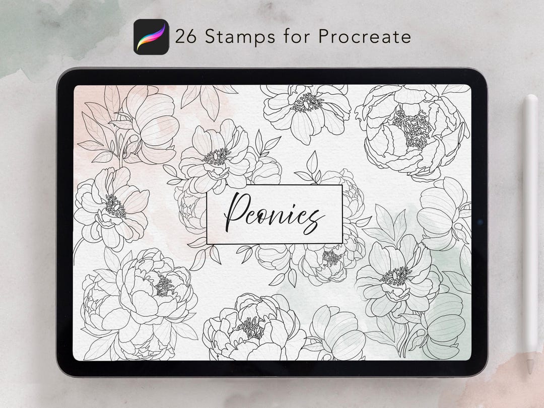 Peony Stamp Set for Procreate – 26 Floral Stamps/flowers/peony Stamp ...