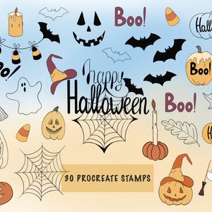 Spooky Halloween Procreate Stamps – 30 Creepy-Cute Brushes/Halloween Stamps/Procreate Stamps/Fall/Autumn/Ghost/Pumpkin Stamp/Halloween set
