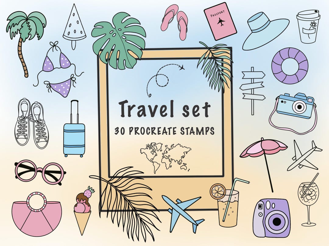 Travel Stamp Set for Procreate: 30 Adventure Icons (digital) - Etsy