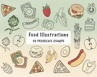 Food Illustration Procreate Stamps - 30 Menu Art Brushes (Digital Download)