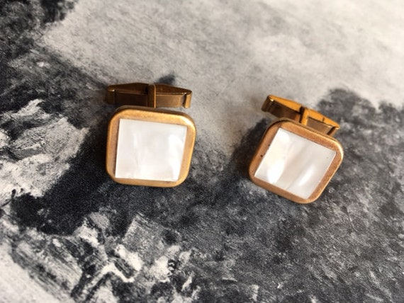 French Vintage Cuff Links - Mother of Pearl CuffL… - image 1