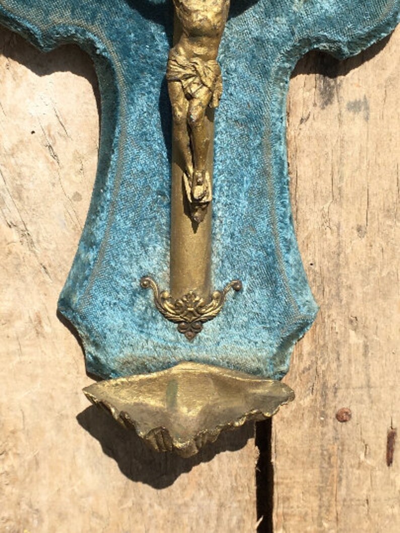 Blue Velvet Benicier Crucifix Holy Water Font Holy Water Etsy